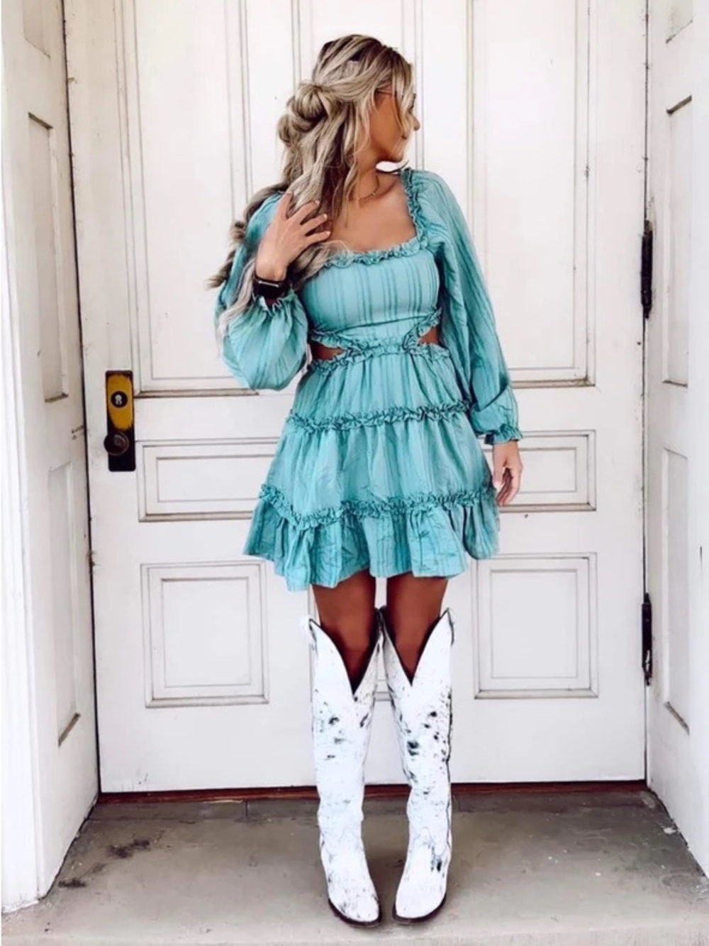 Soft Teal Ruffle Tiered Mini Dress